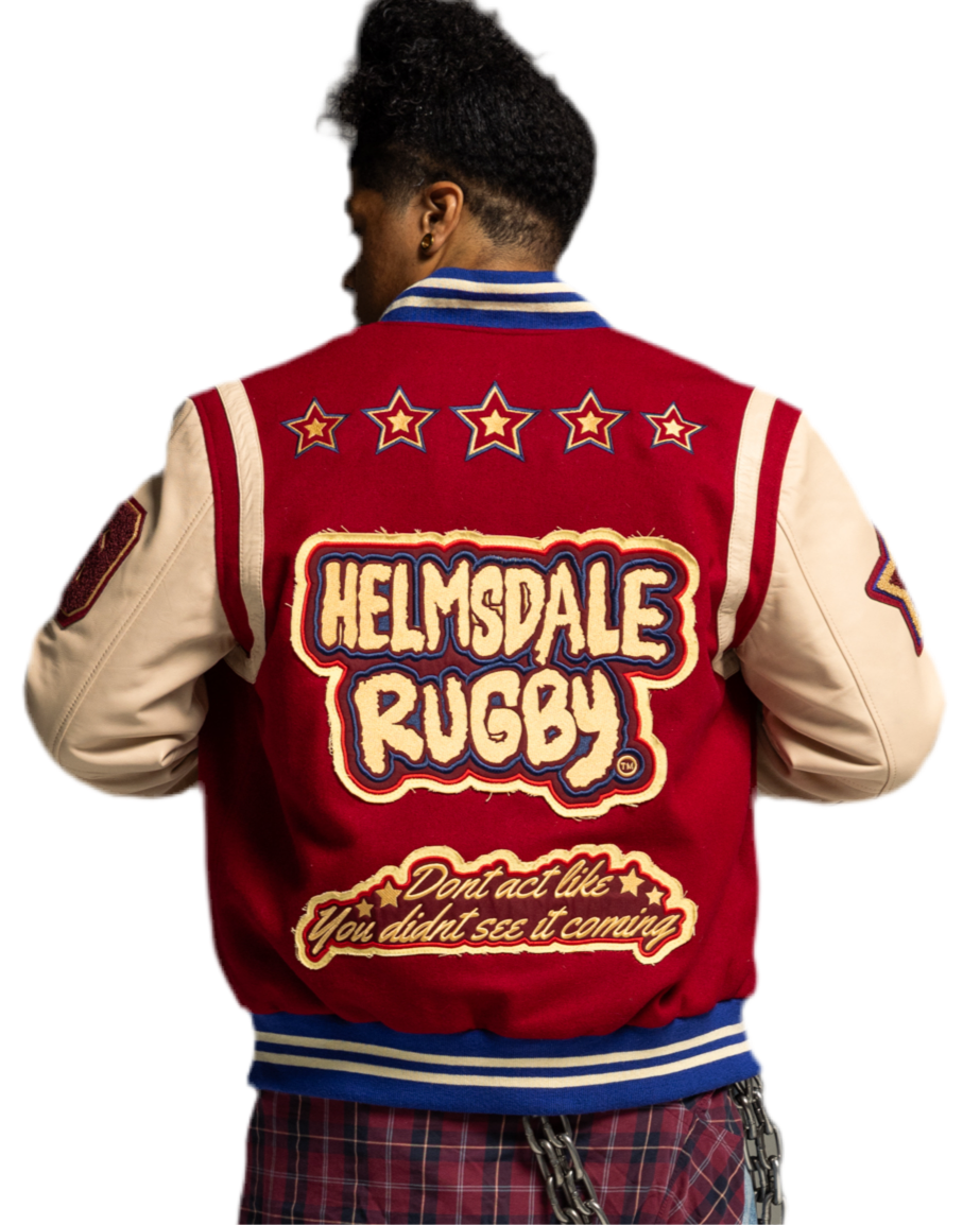 Red Seeing It Coming Varsity Jacket