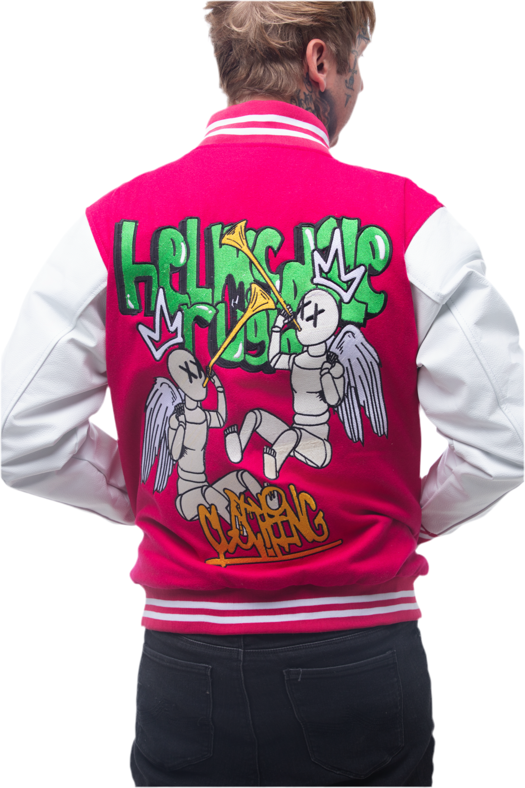 Hot Pink Draw on The Walls Varsity Jacket